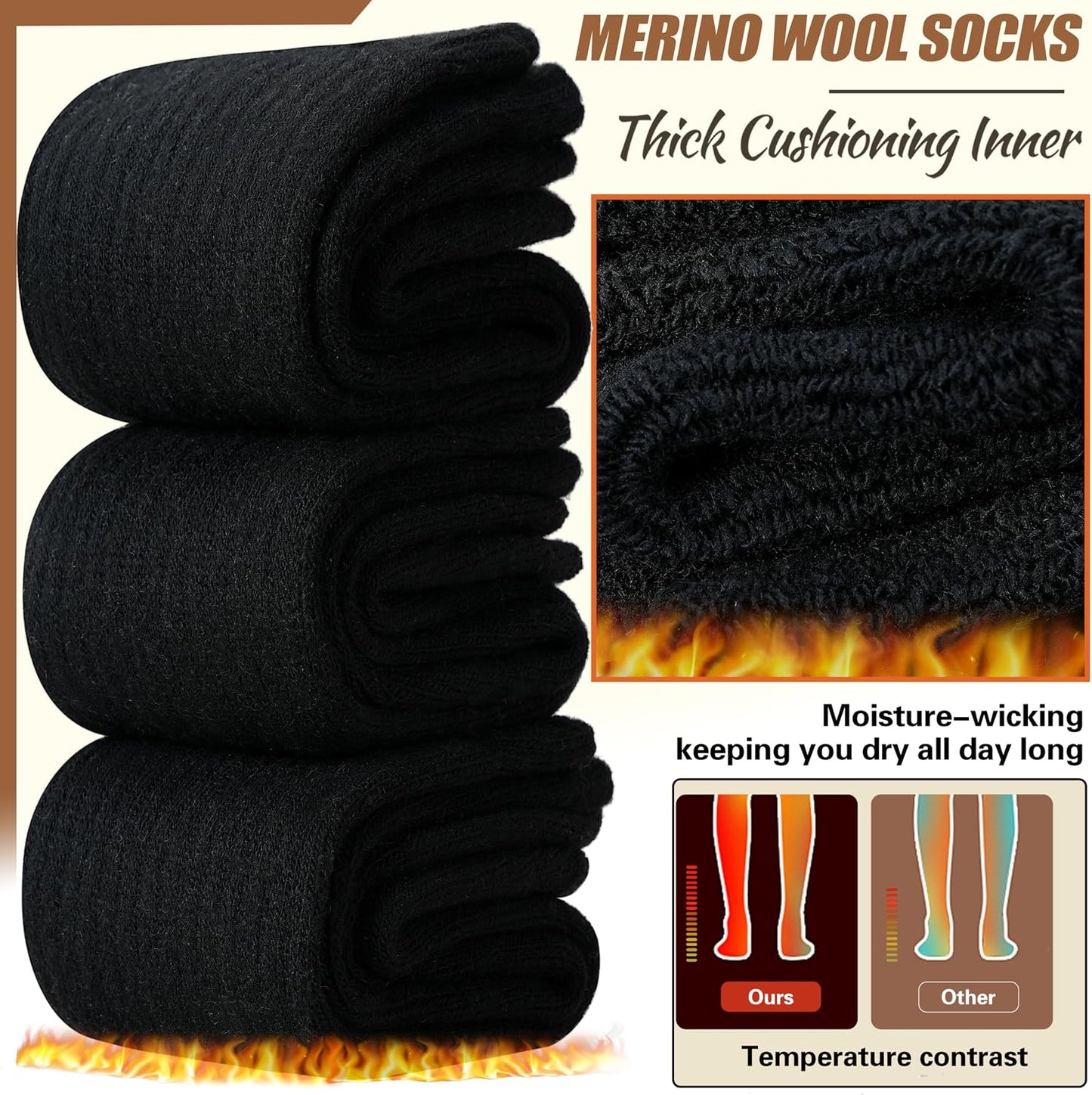 EBMORE Merino Wool Socks for Women Hiking Thermal Warm Winter Thick Boot Cozy Crew Comfy Work Socks for Ladies 5 Pairs