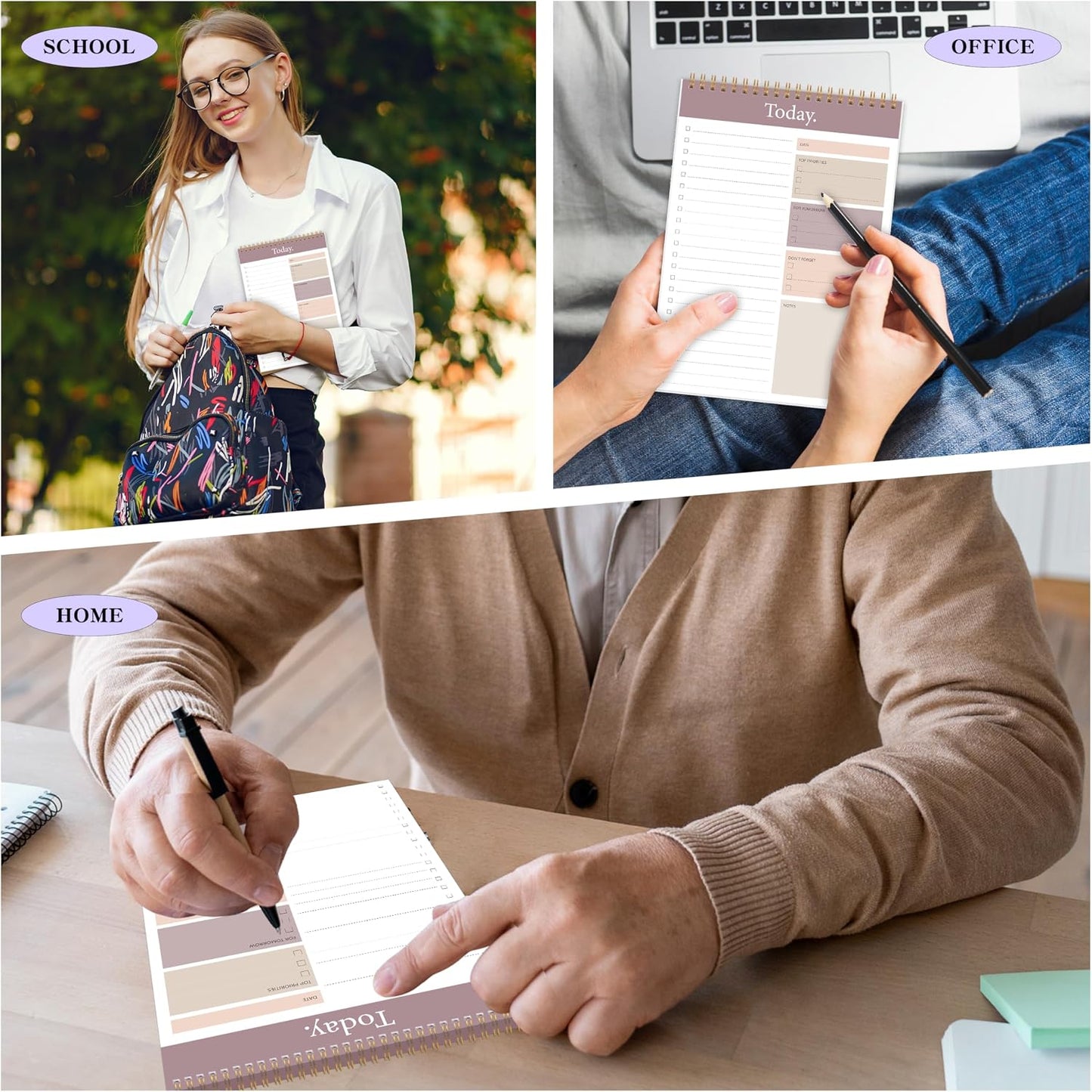 To Do List Notepad - Daily Planner Notepad 104 Pages Task Planner, 6.7" x 9.8" Double Sided Spiral Notebook with Checklist Productivity Planning Pad for Work Office Home-Pink