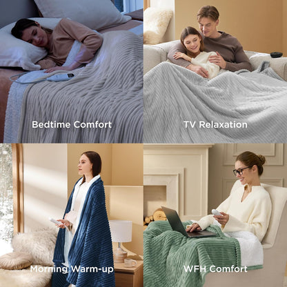 Bedsure GentleSoft Heated Blanket Throw - Soft Ribbed Flannel Electric Blanket, Gifts for Grandma (50x60 inches, Grey)
