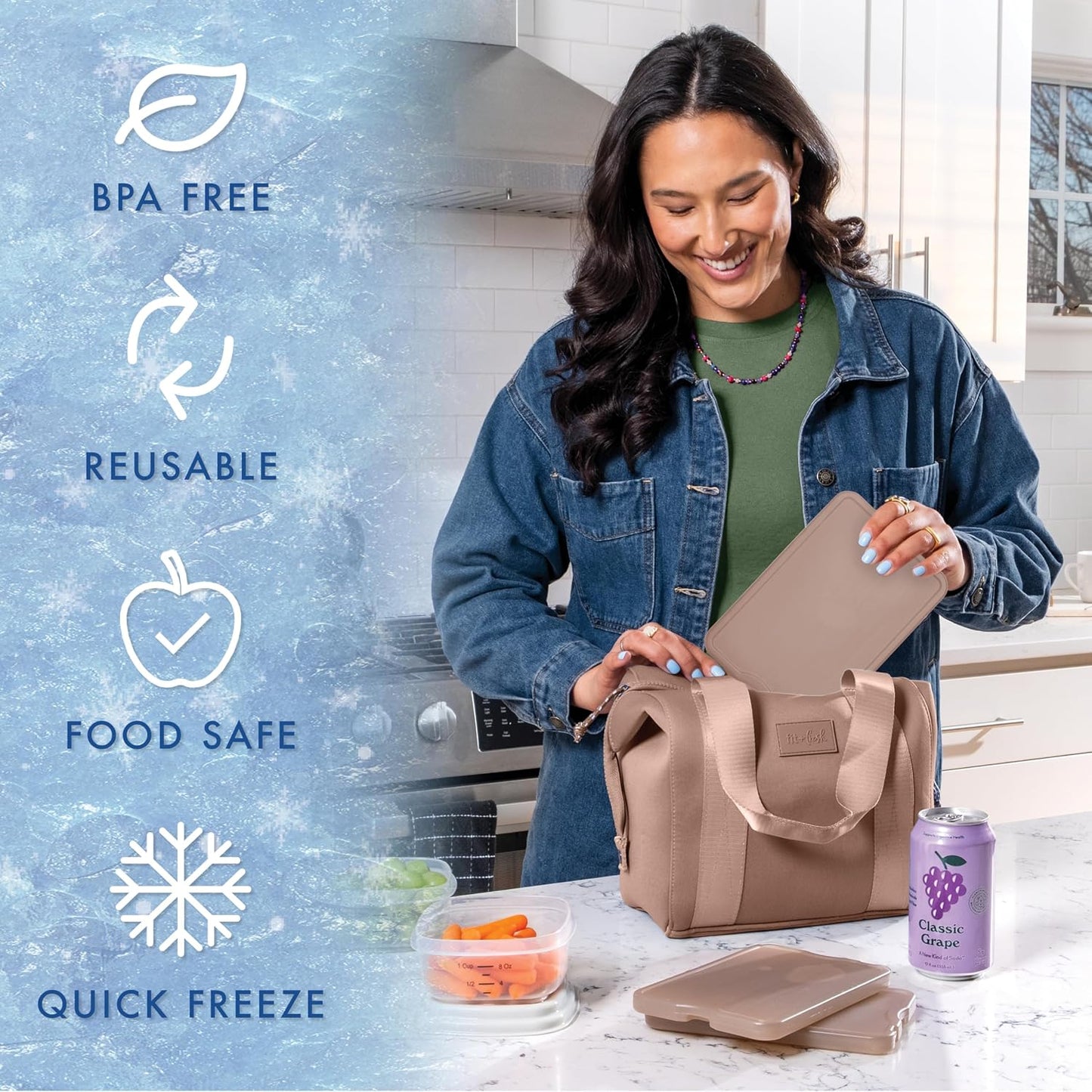 Cool Coolers by Fit & Fresh 4 Pack XL Slim Ice Packs, Quick Freeze Space Saving Reusable Ice Packs for Lunch Boxes or Coolers