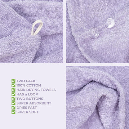 American Soft Linen 100% Cotton Hair Towels for Women, Head Towel Cap, Cotton Hair Turban Towel Wrap for Long Curly Anti Frizz Hair, Soft and Absorbent Cotton Hair Towels 2 Pack, White