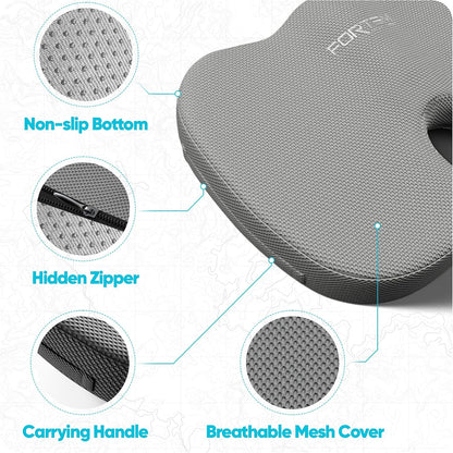FORTEM Seat Cushion, Office Chair Cushion, Lumbar Support Pillow for Office Chair, Memory Foam Car Seat Cushions, Sciatica Coccyx Tailbone Pain Relief, Cushions for Back Support, Washable, Non Slip
