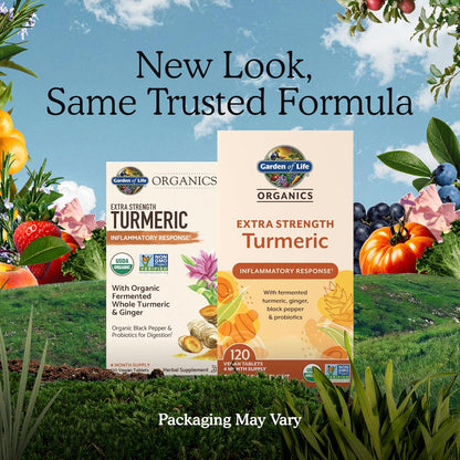 Garden of Life Organics Extra Strength Turmeric Supplement, 120 Tablets