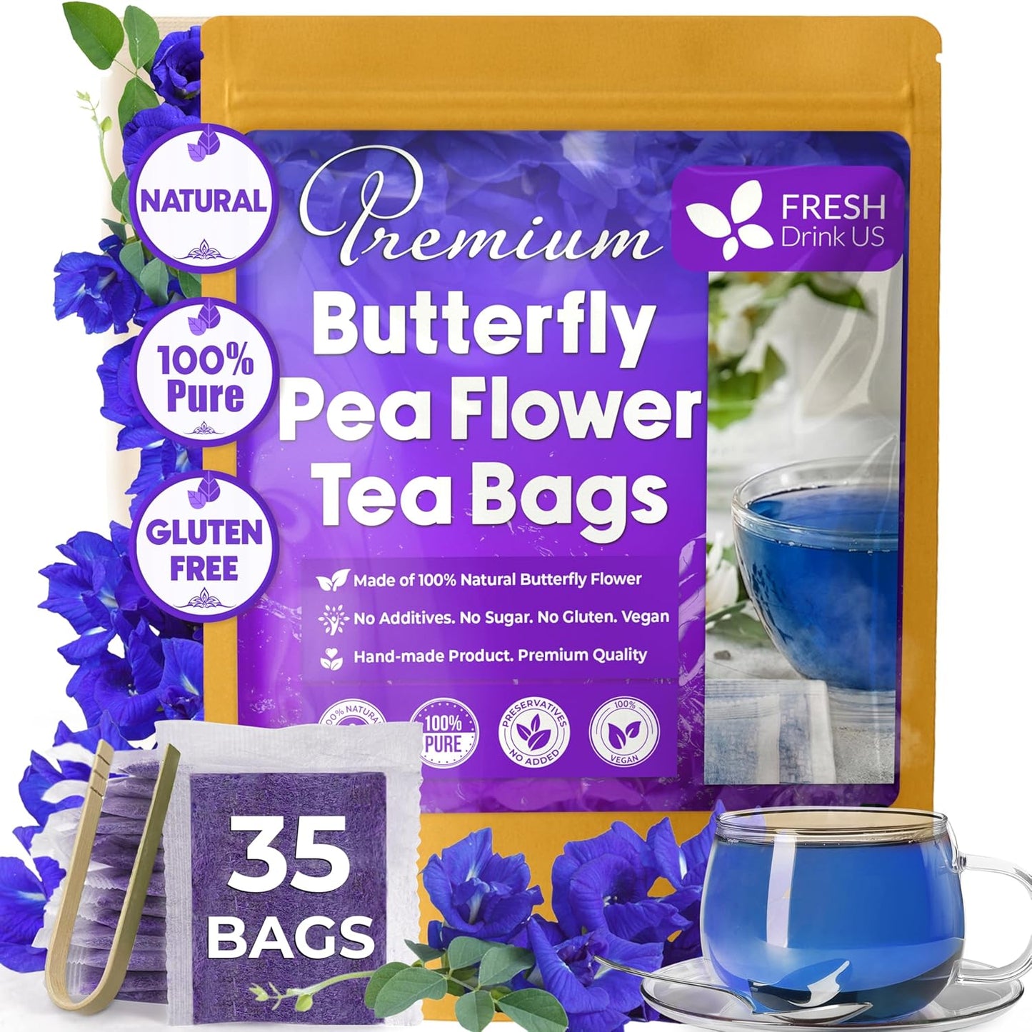 FreshDrinkUS, Premium 150 Lemon Ginger Tea Bags, 100% Natural Ingredients, Hand-made Blend of Lemon and Ginger, Eco-conscious Tea Bags. No Sugar, No Caffeine, Vegan. - Colors A