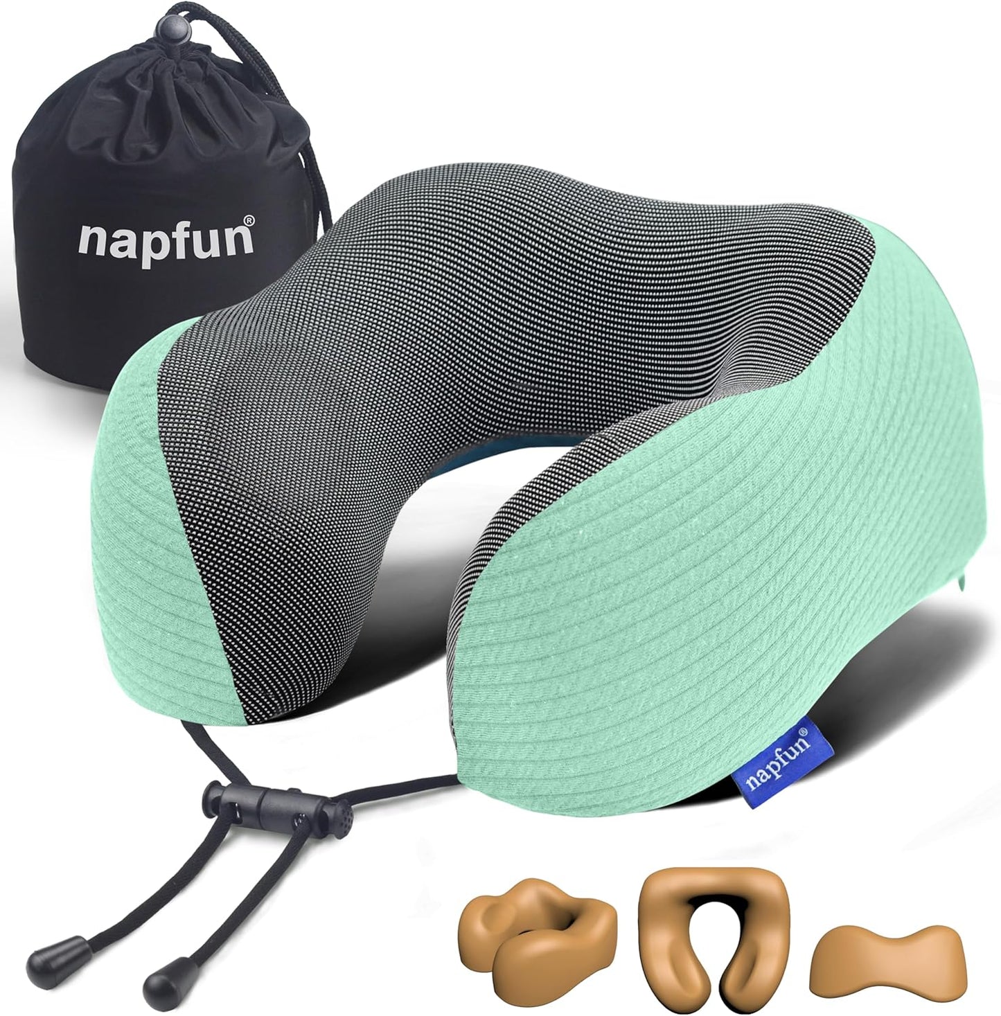 napfun Neck Pillow for Traveling, Upgraded Travel Neck Pillow for Airplane 100% Pure Memory Foam Travel Pillow for Flight Headrest Sleep, Portable Plane Accessories, Light Grey