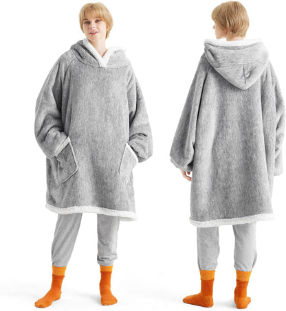 Bedsure Blanket Hoodie, Wearable Blanket Hoodie as Gifts for Mom, Birthday Gifts for Women Kids Teens Mother's Day Sherpa Sweatshirt, Grey, Standard
