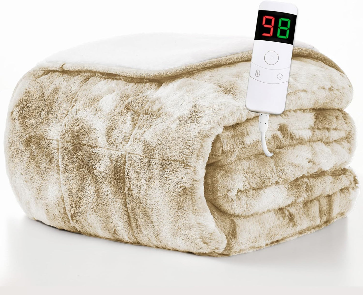 Homemate Heated Blanket Electric Throw - 50"x60" Heating Blanket Throw 1/2/4/6/8 Hours Auto-Off 10 Heat Levels Over-Heat Protection Luxury Faux Fur Sherpa ETL Certification