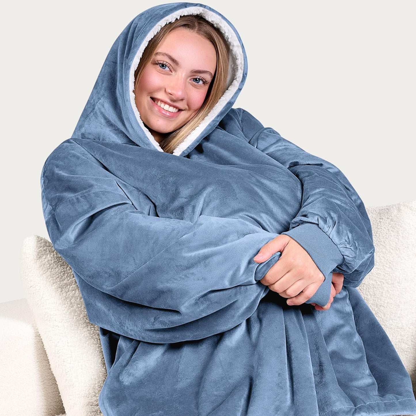 Bare Home Wearable Blanket Hoodie - Soft Plush Sherpa - Warm and Cozy - Oversized Wearable Blanket