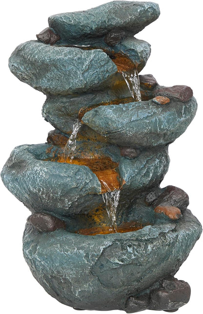 Alpine Corporation 13" Tall Indoor Tabletop Water Fountain, 4 Tier Cascading Water Feature with LED Lights for Home, Office, Living Room, or Zen Decor, Gray