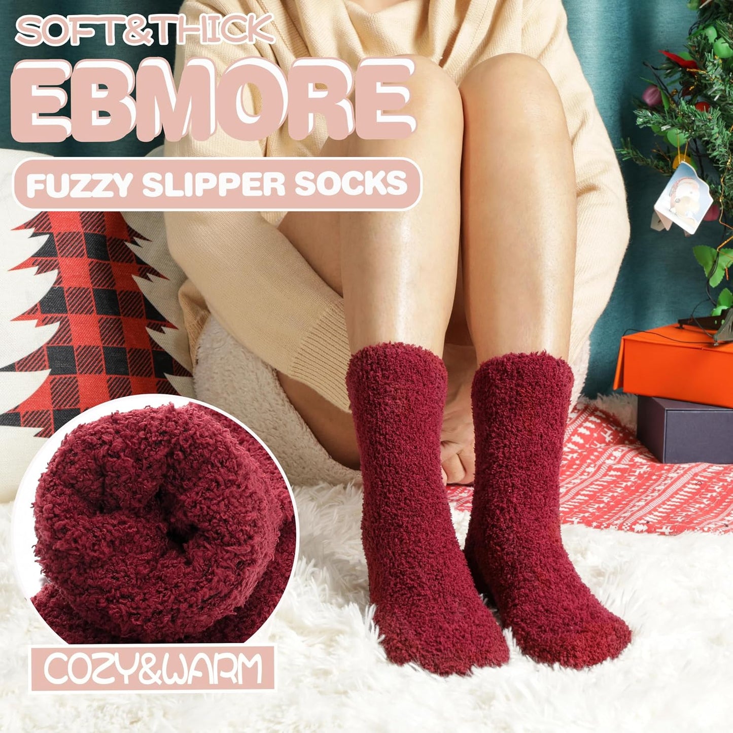 EBMORE Womens Fuzzy Socks Slipper Fluffy Cozy Comfy Cabin Plush Warm Winter Sleep Home Soft Socks