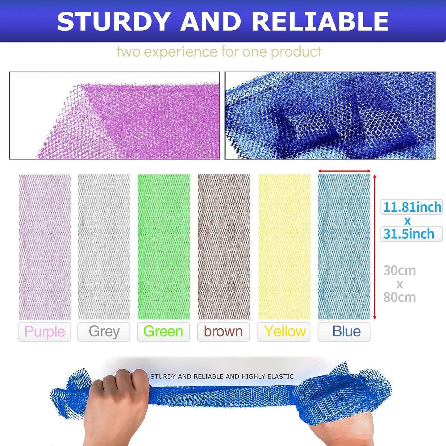 UJFQBH 3 Pieces African Bath Sponge African Net Long Net Bath Sponge Exfoliating Shower Body Scrubber Back Scrubber Skin Smoother,Great for Daily Use (Pink,Yellow,Purple)