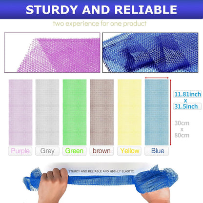 UJFQBH 3 Pieces African Bath Sponge African Net Long Net Bath Sponge Exfoliating Shower Body Scrubber Back Scrubber Skin Smoother,Great for Daily Use (Pink,Yellow,Purple)