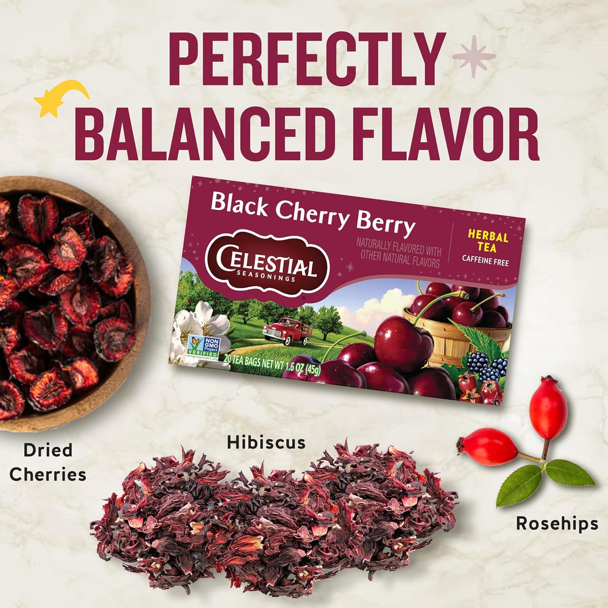 Celestial Seasonings Herbal Tea Bags, Black Cherry Berry, Flavored Tea Bags, 20 Count (Pack of 6)