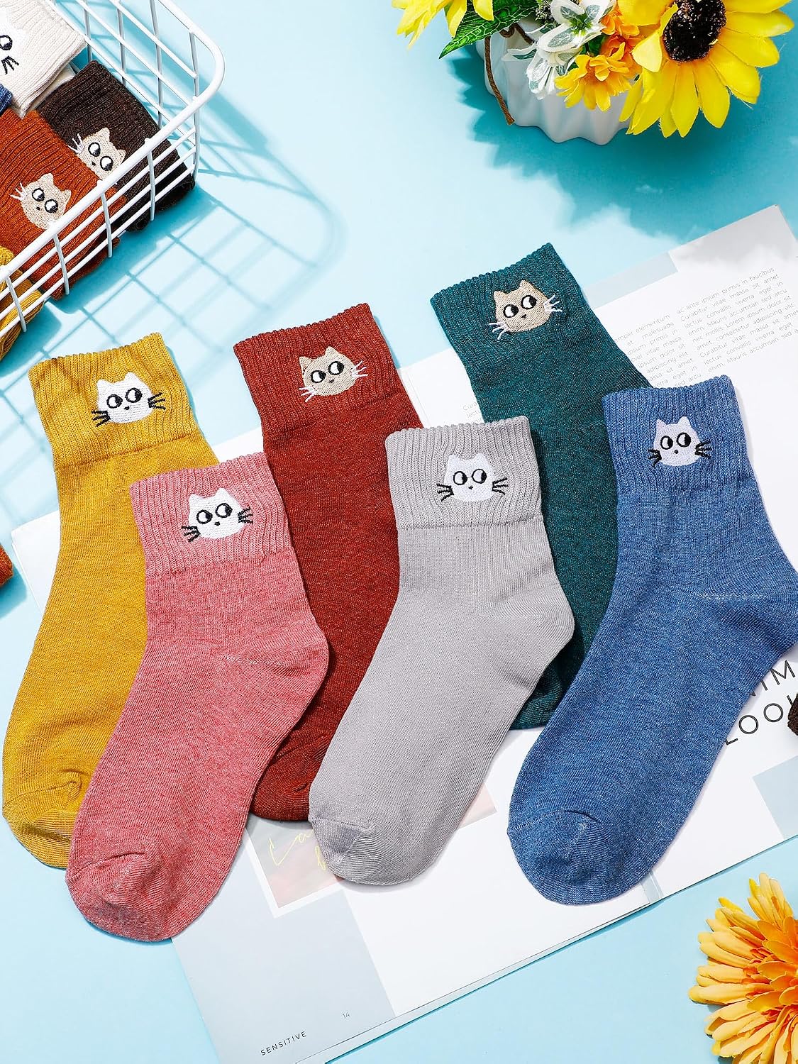 Eurzom 10 Pairs Socks Womens Crew Elastic Ankle Length Cotton Socks Aesthetic Cute Lightweight Low Cut Gifts for Women - Colors B