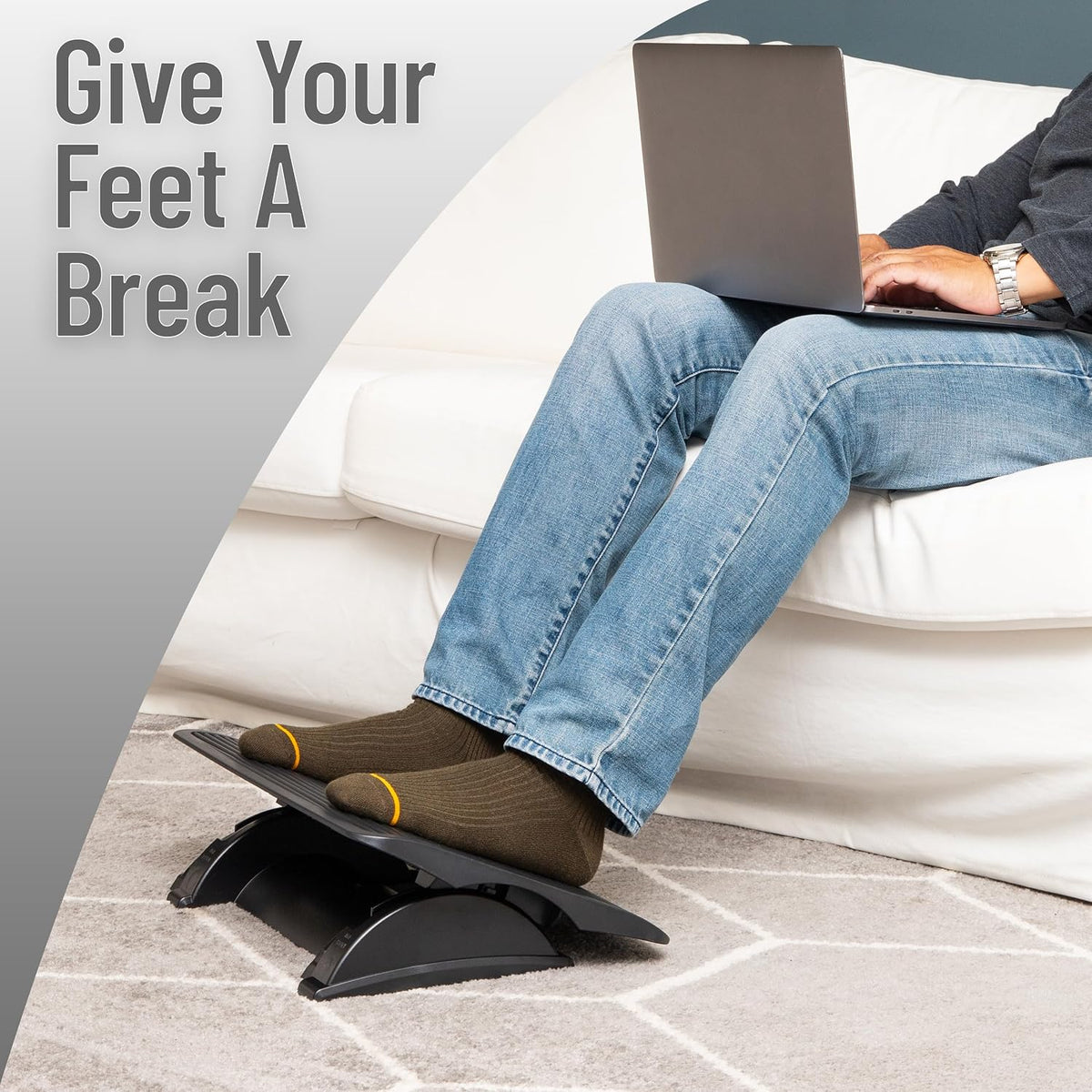 Mind Reader Foot Rest, Under Desk at Work, Ergonomic, Height Adjustable, Office, Plastic, Black