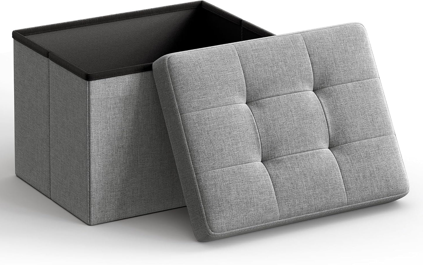 SONGMICS Mazie Collection - Small Folding Storage Ottoman, Foot Rest Stool, 12.2 x 16.1 x 12.2 Inches, 286 lb Load Capacity, for Living Room, Bedroom, Home Office, Dorm, Dark Gray ULSF102G01