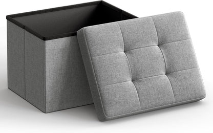 SONGMICS Mazie Collection - Small Folding Storage Ottoman, Foot Rest Stool, 12.2 x 16.1 x 12.2 Inches, 286 lb Load Capacity, for Living Room, Bedroom, Home Office, Dorm, Dark Gray ULSF102G01