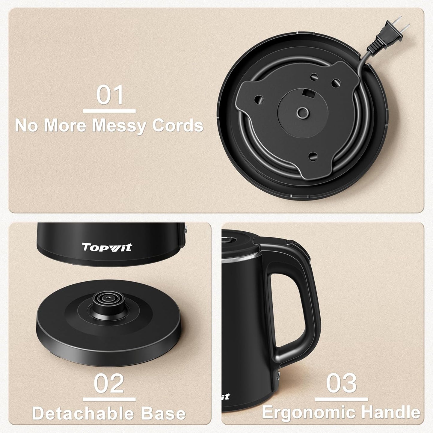 TOPWIT 0.8L Small Electric Kettle, Portable Travel Kettle, Stainless Steel