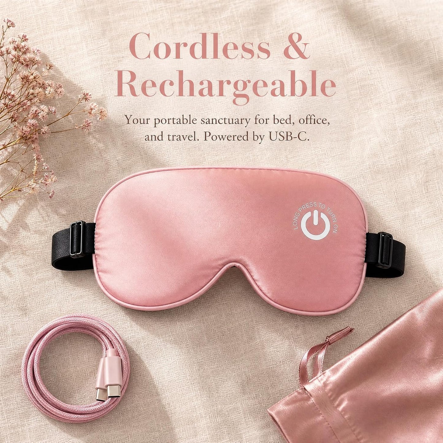 Heated Eye Mask for Dry Eyes, Cordless Rechargeable Warm Compress with 100% Mulberry Silk Cover, 3 Heat Settings, 20-Min Auto-Off, FSA-HSA Eligible Eye Mask for Home, Office & Travel