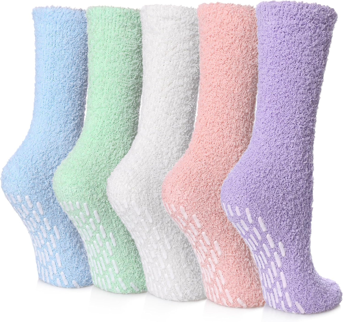 LINEMIN Non-Slip Fuzzy Socks for Women - Cozy Hospital Soft Fluffy Socks With Grips - Winter Warm Slipper