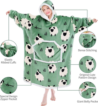 IFNOW Wearable Blanket Hoodie, Oversized Sherpa Fleece Hooded Blanket Sweatshirt with Eye Mask and Pocket, Comfy Long Flannel Blanket for Adults Men,Gifts for Women Mom Girlfriend,MoonFace