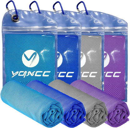 YQXCC 4 Pack Cooling Towels (47"x12"), Ice Cool Neck Towel, Soft Breathable Microfiber for Yoga, Golf, Gym, Running, Camping & Hot Weather