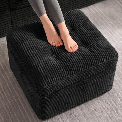 23.6in Pouf Ottoman, Corduroy Ottoman Foot Rest with Dual‑Layer Support, Large Plush Pouf with Soft Chunk‑Foam Top & Firm Foam Base, Floor Foot Stool for Living Room, Beige