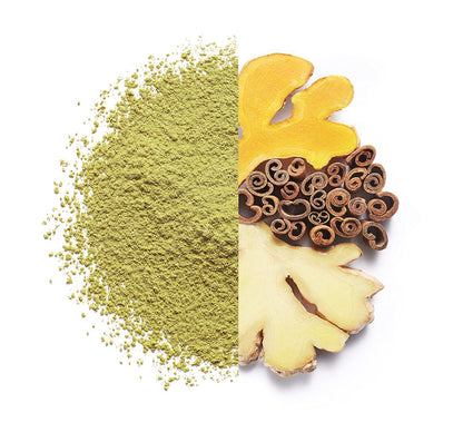 Paromi Matcha Green Tea Powder with Turmeric, Ginger & Cinnamon, 35g (18 Servings) — Made with Stone-Ground Organic Matcha from Kyushu, Japan — Blend, Whisk, Stir or Shake into Water or Milk