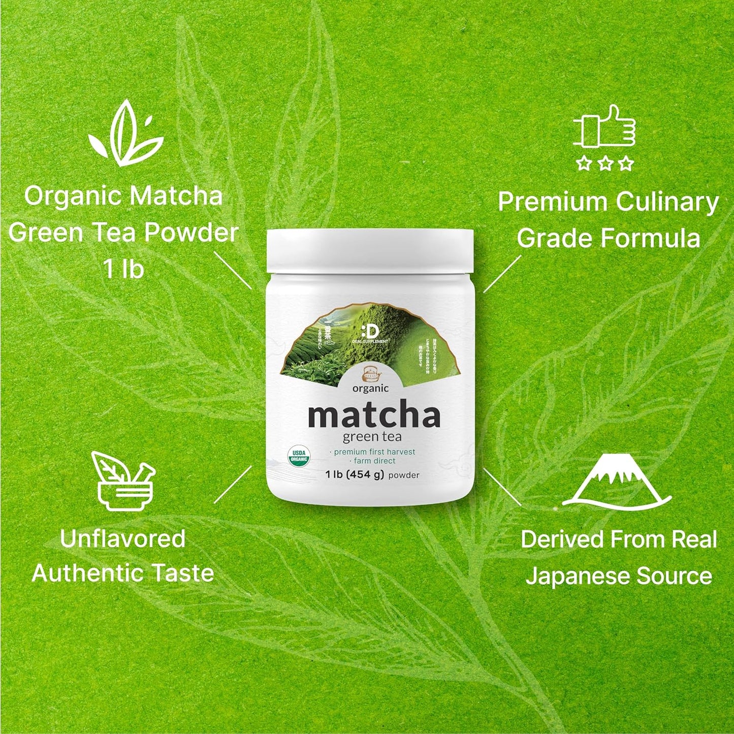 Organic Matcha Green Tea Powder, 2 lb (907g) | First Harvest, Culinary Grade | Japanese Sourced Cafe Mix | Zero Sugar, Keto Friendly, Non-GMO, Vegetarian