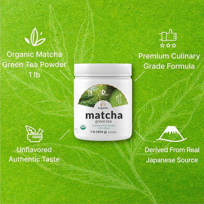 Organic Matcha Green Tea Powder, 2 lb (907g) | First Harvest, Culinary Grade | Japanese Sourced Cafe Mix | Zero Sugar, Keto Friendly, Non-GMO, Vegetarian