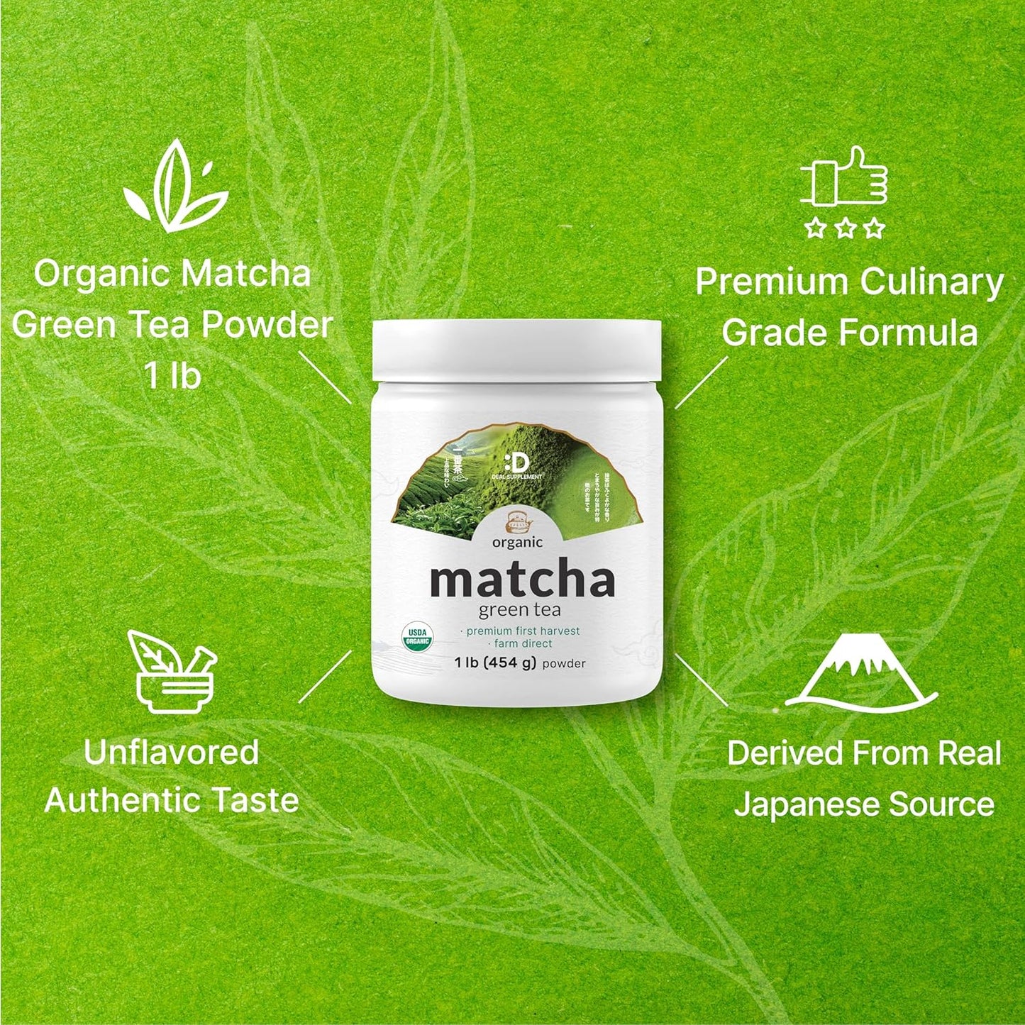 Organic Matcha Green Tea Powder, 2 lb (907g) | First Harvest, Culinary Grade | Japanese Sourced Cafe Mix | Zero Sugar, Keto Friendly, Non-GMO, Vegetarian