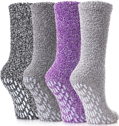 LINEMIN Non-Slip Fuzzy Socks for Women - Cozy Hospital Soft Fluffy Socks With Grips - Winter Warm Slipper