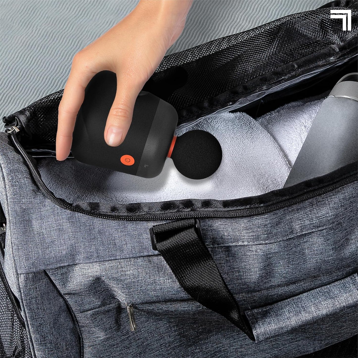 Sharper Image Mini Massage Gun, Powerboost Palm Rechargeable Deep Tissue Percussion Handheld Massager, 4 Adjustable Speeds, 4 Attachment Heads, Full Body Muscle Pain Relief Gift, Black