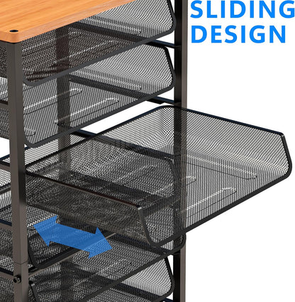 Simple Trending 12-Tier Rolling File Cart, Desk File Organizer with 11 Mesh Sliding Trays, Letter & Legal Paper Storage Rolling Utility Cart for Office Home School, Black