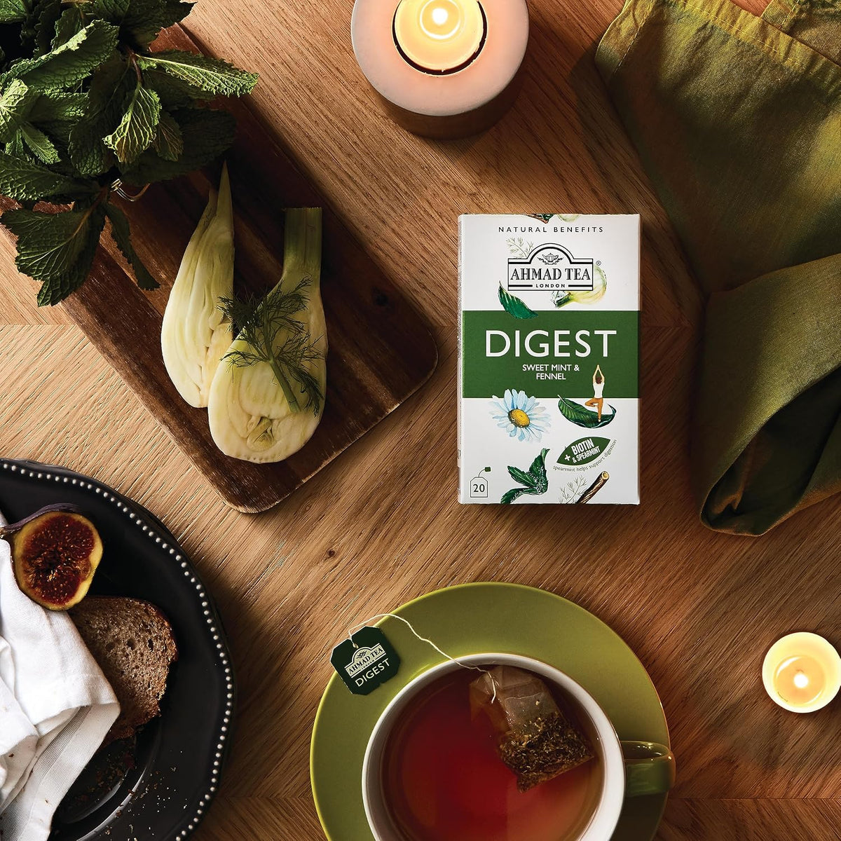 Ahmad Tea Herbal Tea, Sweet Mint, Fennel & Biotin 'Digest' Natural Benefits Teabags, 20 ct (Pack of 1) - Decaffeinated & Sugar-Free