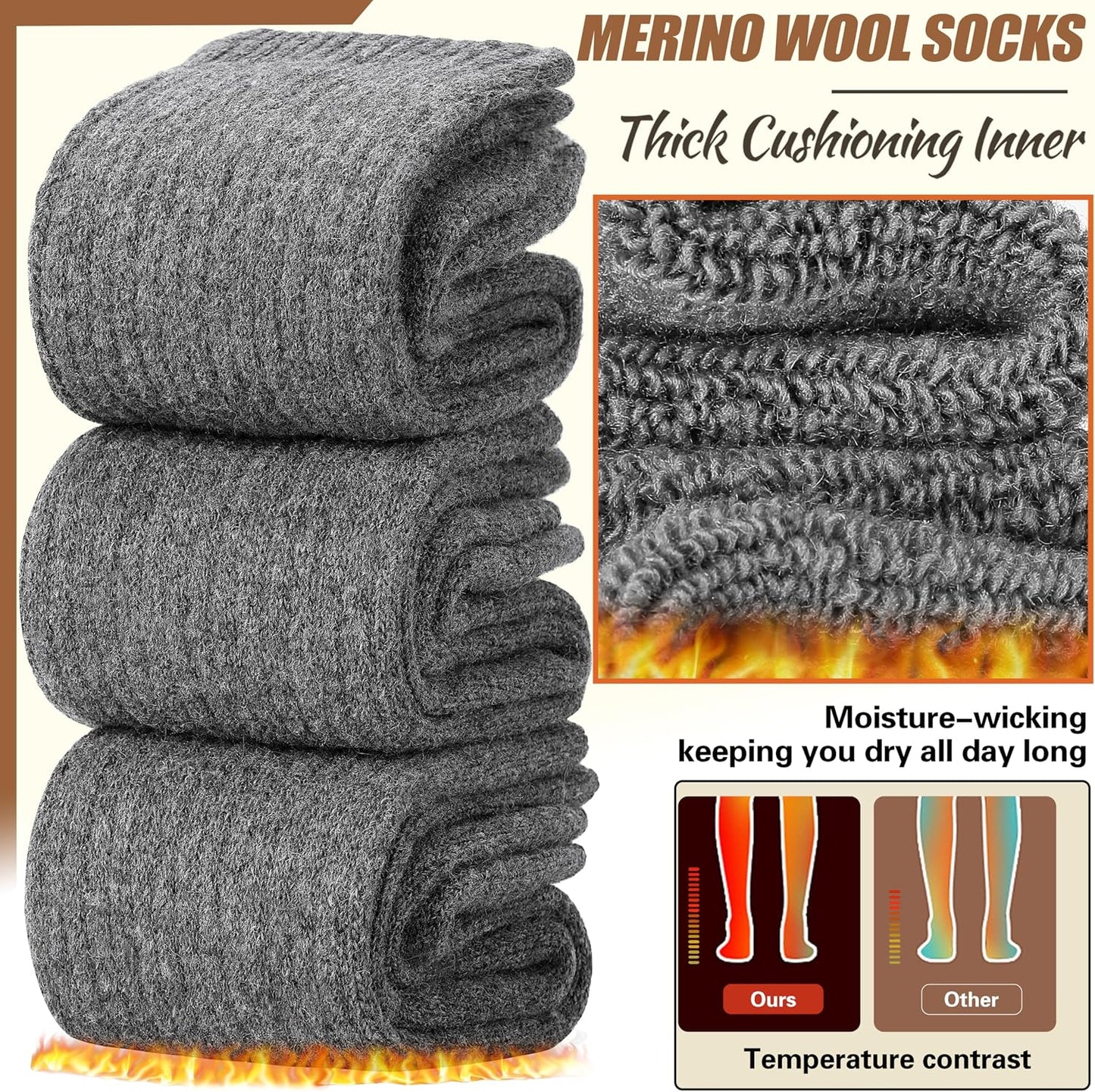 EBMORE Merino Wool Socks for Women Hiking Thermal Warm Winter Thick Boot Cozy Crew Comfy Work Socks for Ladies 5 Pairs