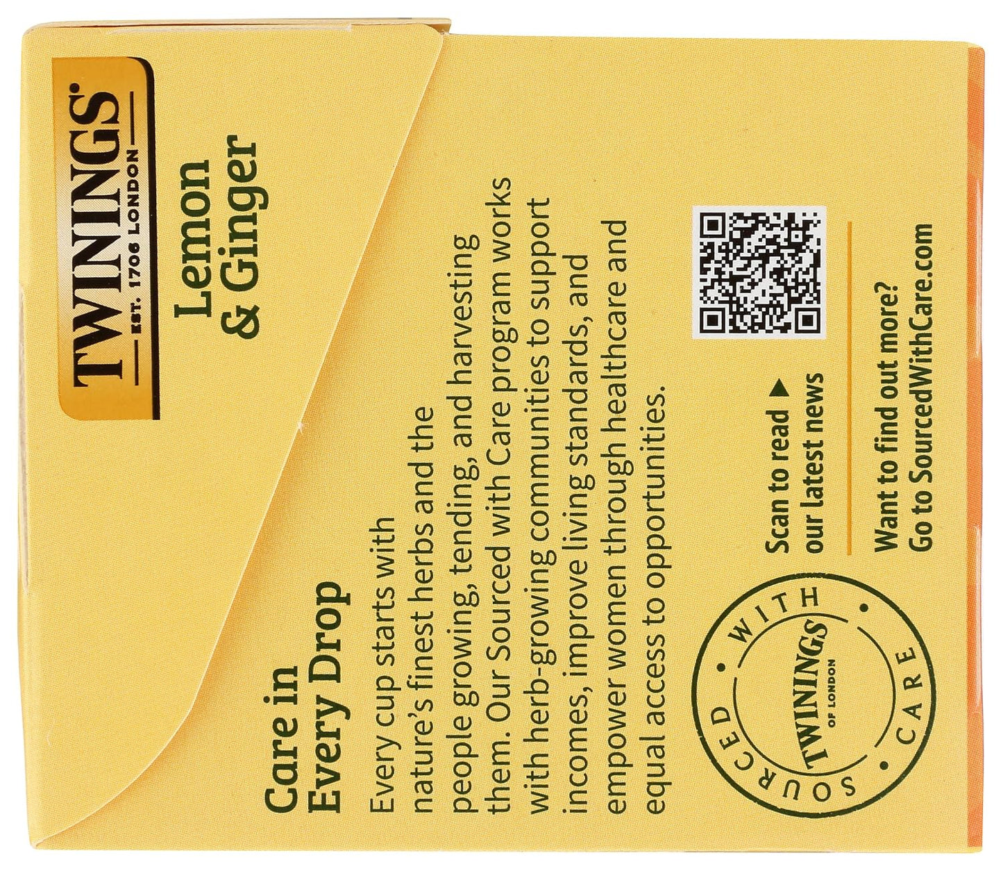 Twinings Lemon & Ginger Herbal Tea Individually Wrapped Bags, 20 Count (Pack of 1), Tangy Lemon, Spicy Ginger, Naturally Caffeine-Free, Enjoy Hot or Iced, 20 Teabags