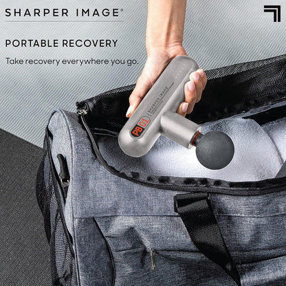 Sharper Image Powerboost Move - Mini Percussion Massage Gun| 4 Attachments, 4 Speeds, FSA Eligible| Full Body Back & Shoulder Massager| Deep Tissue Muscle Recovery| Portable Pain Relief Massage Tool