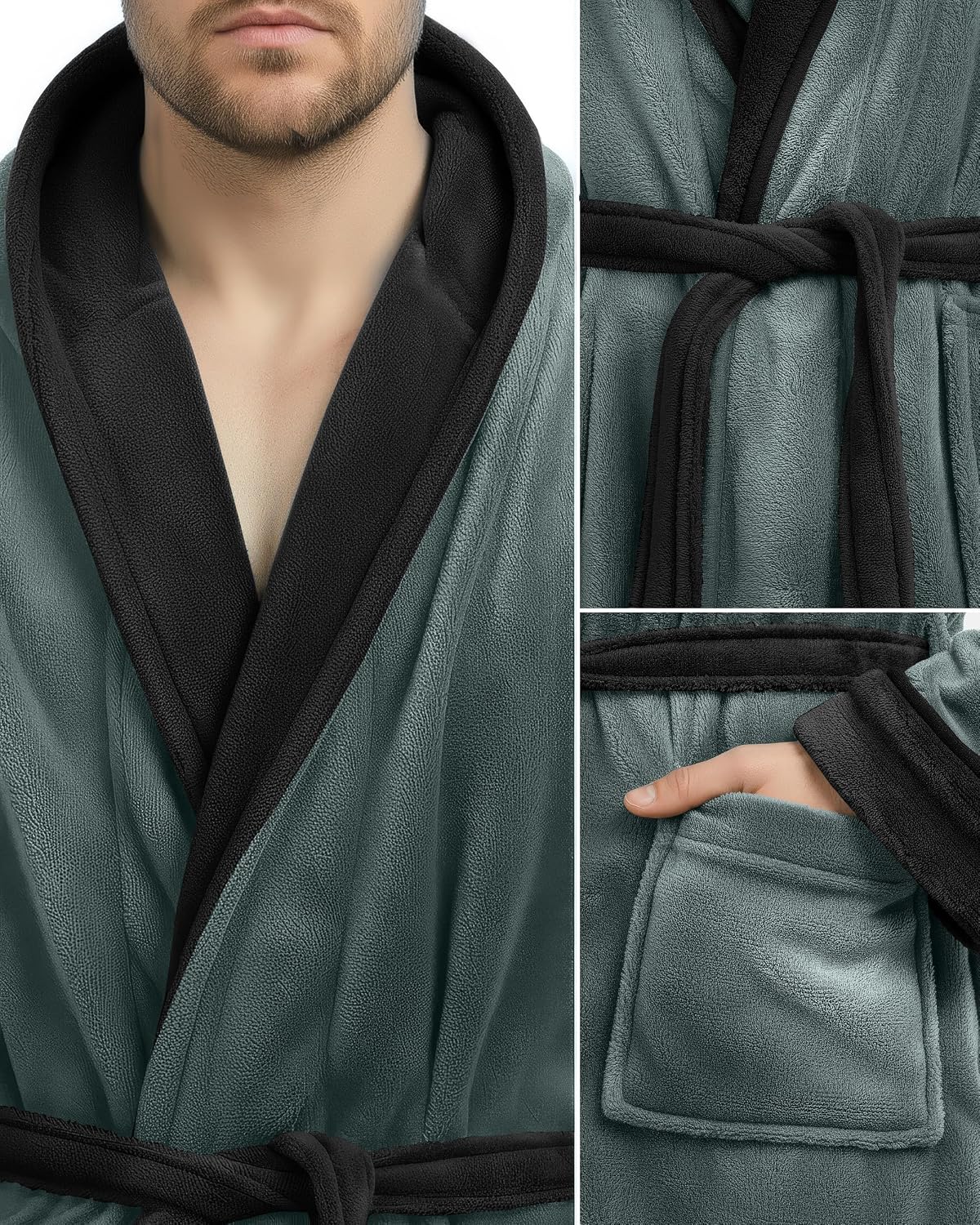 NY Threads Mens Robe with Hood, Luxury Plush Fleece Hooded Mens Bathrobe, Spa Bath Robe for Men