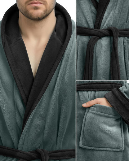 NY Threads Mens Robe with Hood, Luxury Plush Fleece Hooded Mens Bathrobe, Spa Bath Robe for Men