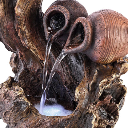 Alpine Corporation | 14"H Indoor Tiered Log Tabletop Fountain with LED Lights — Cascading Waterfall Design Creates Relaxing Ambiance for Home & Office Décor