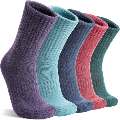 MOGGEI 5 Pairs Womens Merino Wool Socks Hiking Warm Winter Thick Thermal Crew Cozy Cabin Ladies Gift Comfy Boot Work Socks