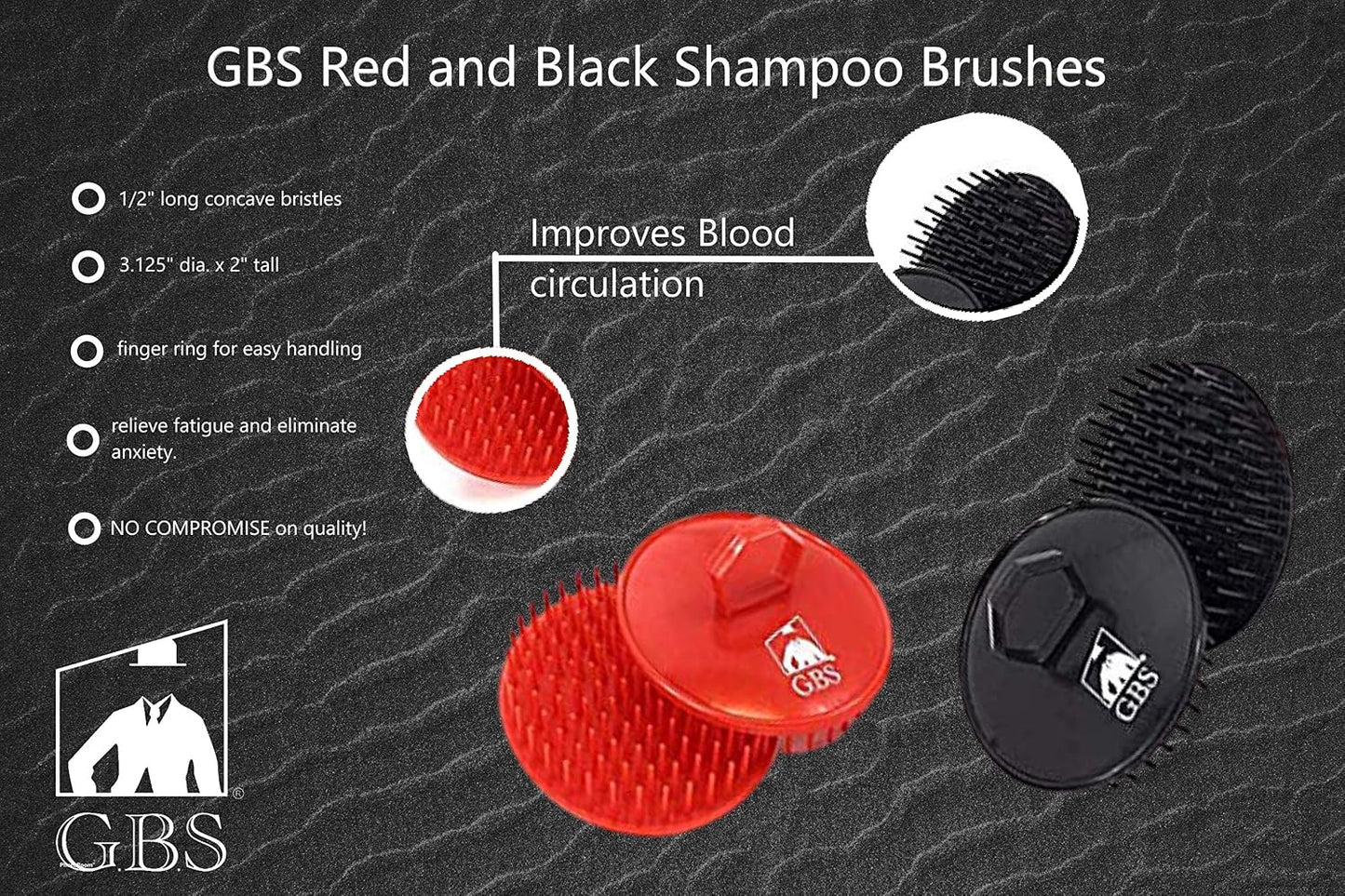 G.B.S Gents Dandruff Cleaning Scalp Brush 2 Pack – Silicone Shampoo Scrubber for Hair & Scalp Massage, Exfoliating Wet Dry Hair Care, Red