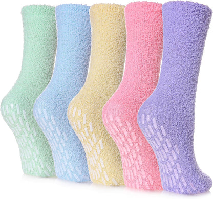 LINEMIN Non-Slip Fuzzy Socks for Women - Cozy Hospital Soft Fluffy Socks With Grips - Winter Warm Slipper