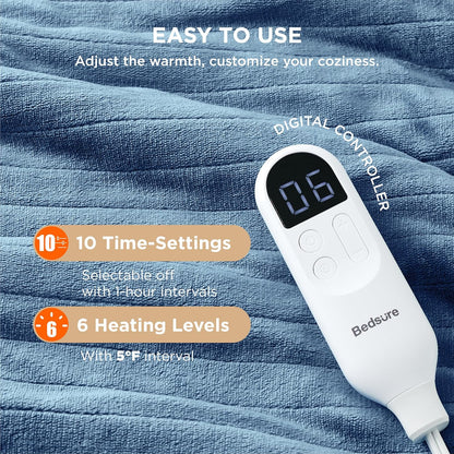 Bedsure Heated Blanket Throw Blanket with Preheat Function - Fast Heating Electric Blanket, Soft Flannel Throw with 6 Time Settings(Up to 10H), 6 Heating Settings, Gifts for Grandma (50"x60", Cream)