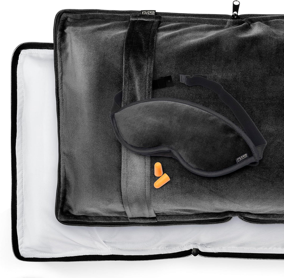Lewis N. Clark Ultimate Comfort Set + Portable Travel Kit for Airplane, Includes Inflatable Pillow + Zippered Carrying Case, Cozy Fleece Blanket, Eye Mask for Sleeping & Foam Ear Plugs, Black