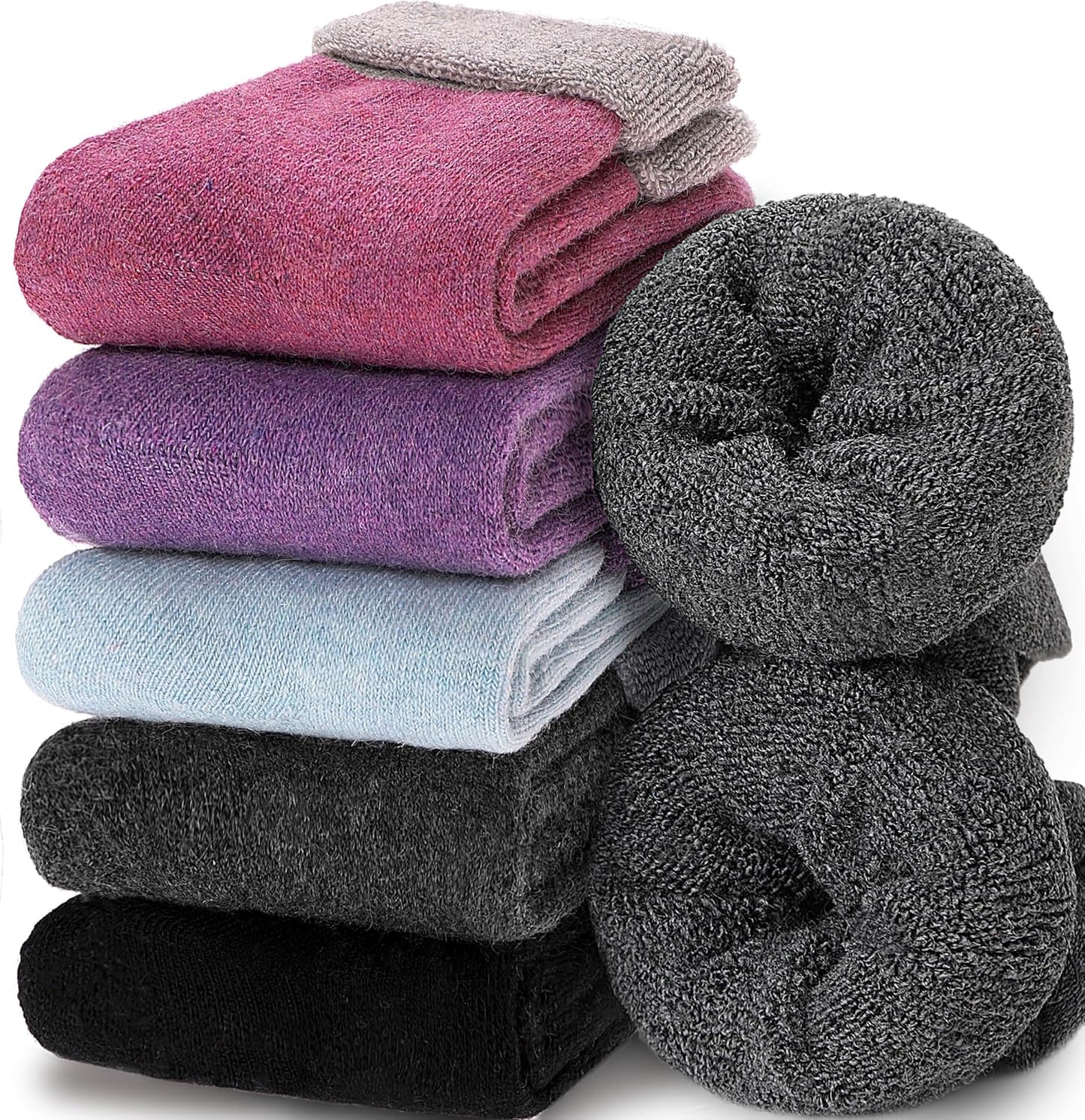 EBMORE 5 Pairs Women Merino Wool Boot Socks Warm Thermal Winter Thick Hiking Cozy Cabin Crew Comfy Socks for Ladies
