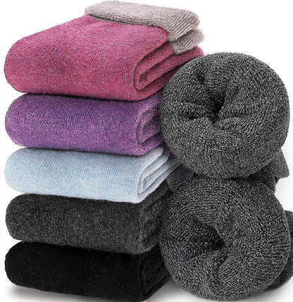 EBMORE 5 Pairs Women Merino Wool Boot Socks Warm Thermal Winter Thick Hiking Cozy Cabin Crew Comfy Socks for Ladies