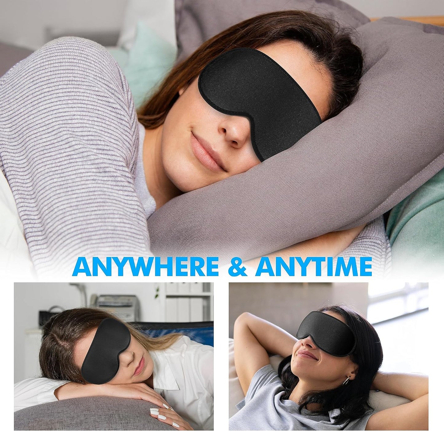 Sleep Eye Mask for Men Women, Lash Extensions 3D Sleeping Mask, Travel Blackout Night Blindfold Eye Shade Cover with Adjustable Strap (Black)