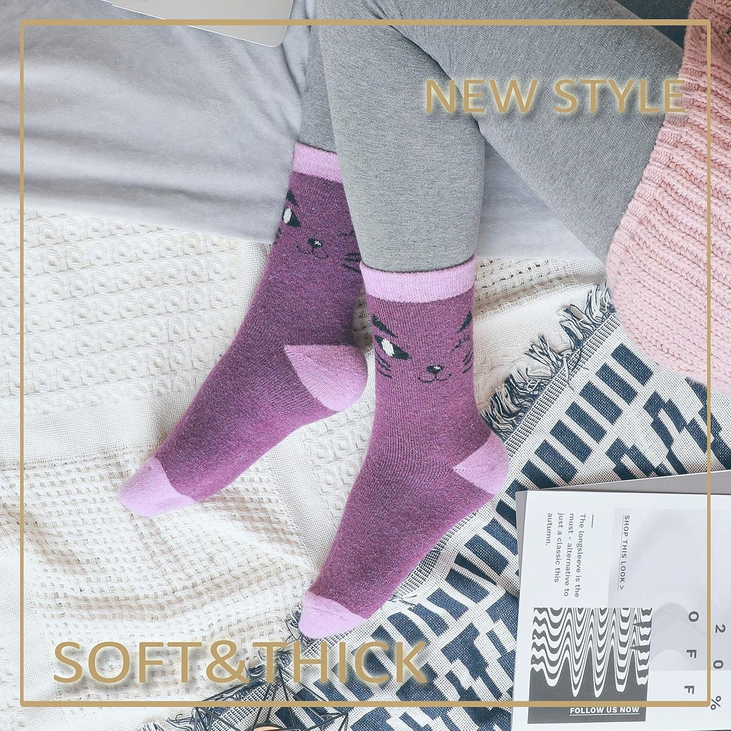 EBMORE Merino Wool Socks for Women Hiking Thermal Warm Winter Thick Boot Cozy Crew Comfy Work Socks for Ladies 5 Pairs
